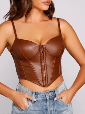 Windsor Brown Faux Leather Corset Crop Top NWT size L